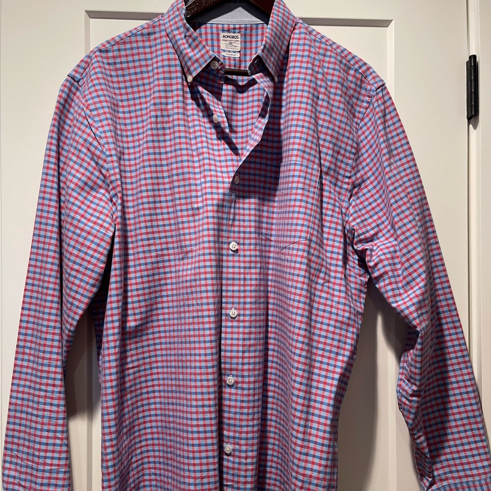 Mens Bonobos Plaid Long-Sleeve Button-Down